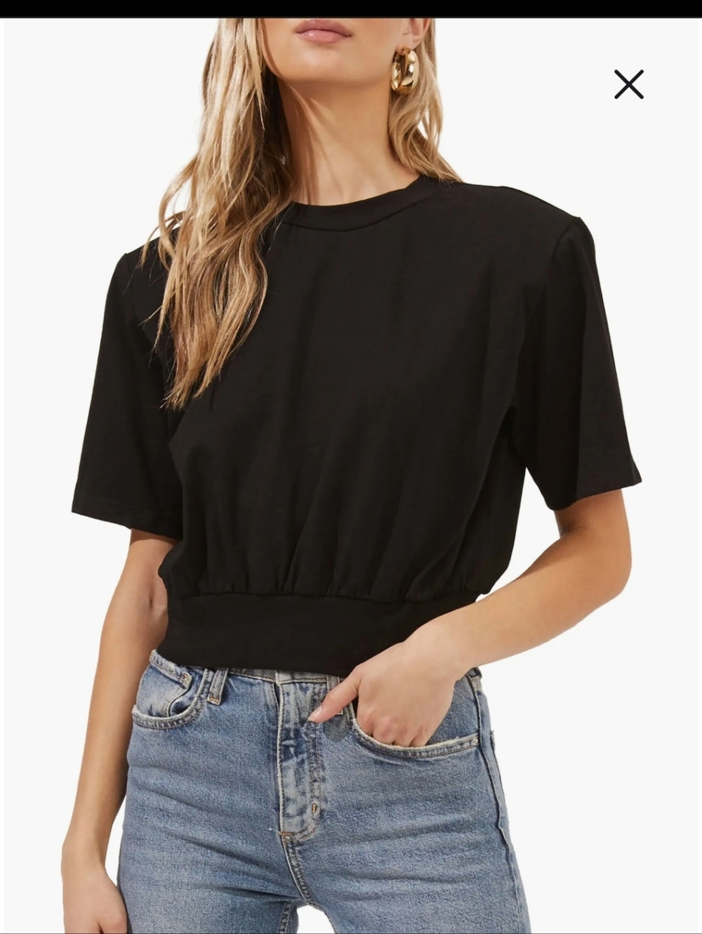 ASTR The Label Volume Shoulder Cropped Tee Black Padded Shoulder Waistband Top S - Picture 1 of 10